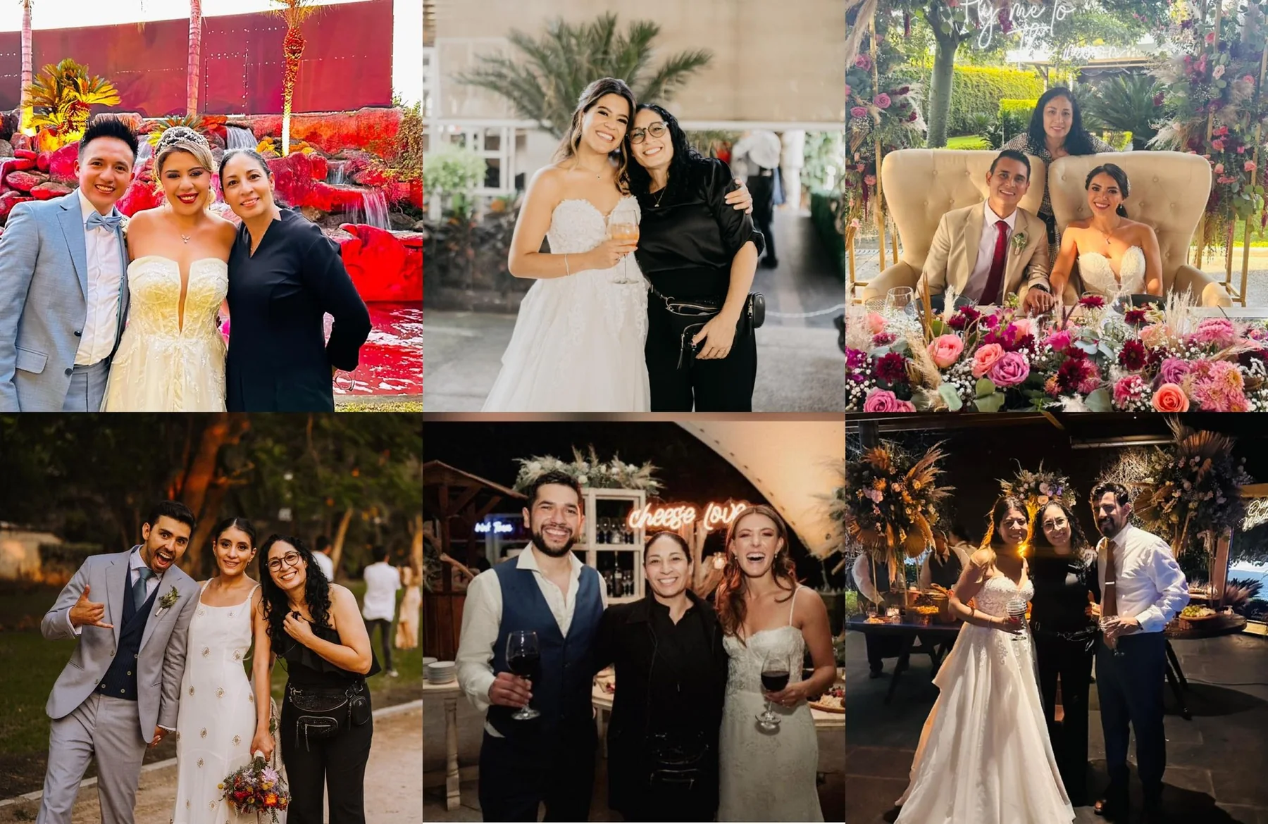 Parejas y Jessica Azuara en distintas bodas